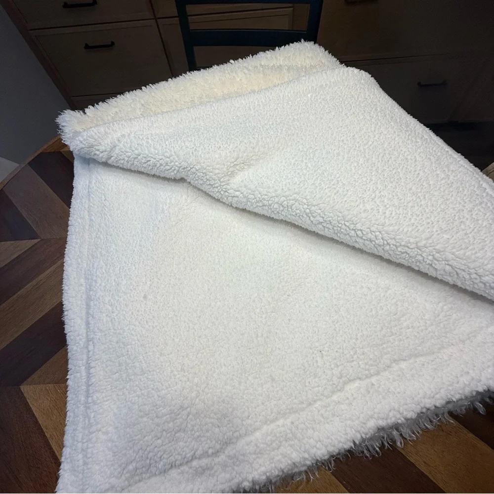 Pottery Barn Cream Cozy Teddy Faux Fur Throw Blanket